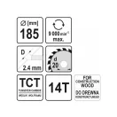 YATO Disc de tăiere pentru lemn cu cuie 185 x 20 x 2,4 mm / 14T
