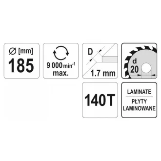   YATO Disc de tăiere pentru pardoseală laminată 185 x 20 x 1,4 mm / 140T