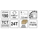 YATO Disc de tăiat lemn 190 x 20 x 1,5 mm / 24T