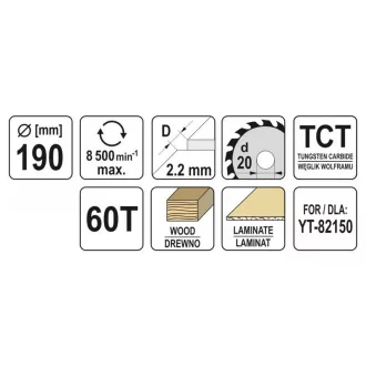 YATO Disc de tăiere pentru lemn 190 x 20 x 1,5 mm / 60T