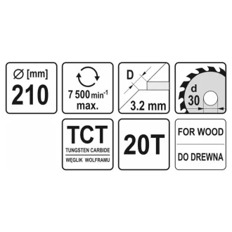 YATO Disc pentru tăierea lemnului 210 x 30 x 2,2 mm / 20T
