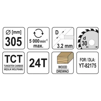 YATO Disc de tăiere pentru lemn 305 x 30 x 2,2 mm / 24T