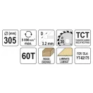 YATO Disc de tăiere pentru lemn 305 x 30 x 2,0 mm / 60T
