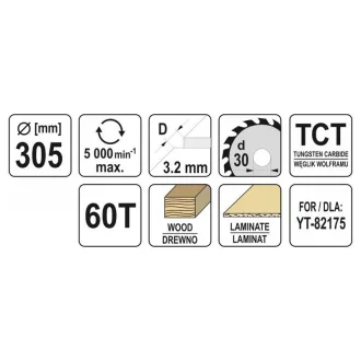 YATO Disc de tăiere pentru lemn 305 x 30 x 2,0 mm / 60T