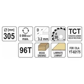 YATO Disc de tăiere pentru lemn 305 x 30 x 2,2 mm / 96T