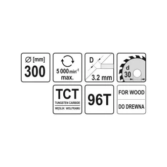 YATO Disc de tăiere pentru lemn 300 x 30 x 2,0 mm / 96T