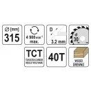 YATO Disc de tăiere pentru lemn 315 x 30 x 3,2 mm / 40T