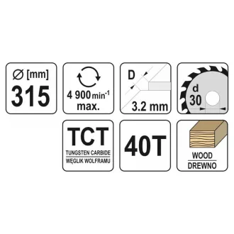 YATO Disc de tăiere pentru lemn 315 x 30 x 3,2 mm / 40T