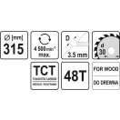 YATO Disc de tăiere pentru lemn 315 x 30 x 2,5 mm / 48T