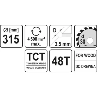 YATO Disc de tăiere pentru lemn 315 x 30 x 2,5 mm / 48T