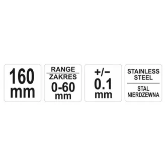   Indicator de grosime a discului de frână YATO 0-60 mm/0,1 mm domeniul de măsurare, lungime 160 mm
