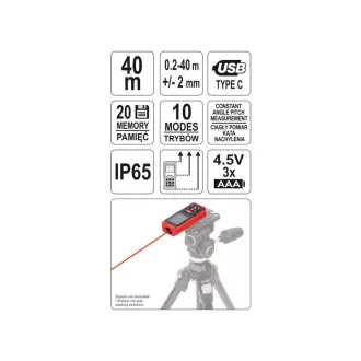 YATO Distametru laser 0,2-40 m IP65