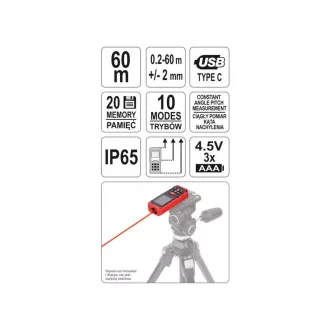 YATO Distametru laser 0,2-60 m IP65