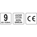 YATO Mănuși de protecție mărimea 9, piele-bumbac, negre