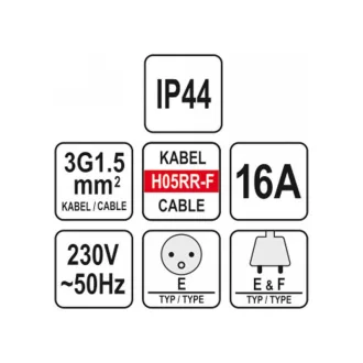 YATO Prelungitor cablu mobil cauciucat 20 m 3 x 1,5 mm2