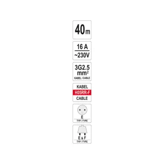 YATO Tambur cablu 40 m 3 x 2,5 mm2