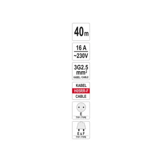 YATO Tambur cablu 40 m 3 x 2,5 mm2