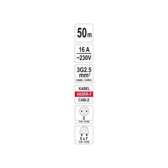 YATO Tambur cablu 50 m 3 x 2,5 mm2