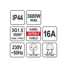 YATO Cablu prelungitor balansoar izolat cauciuc 3 fișe 20 m 3 x 1,5 mm2