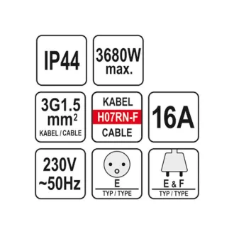   YATO Cablu prelungitor balansoar izolat cauciuc 3 fișe 20 m 3 x 1,5 mm2