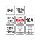 YATO Cablu prelungitor balansoar izolat cauciuc 3 fișe 20 m 3 x 1,5 mm2