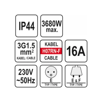   YATO Cablu prelungitor balansoar izolat cauciuc 3 fișe 20 m 3 x 1,5 mm2