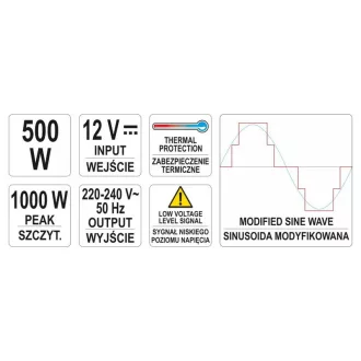 YATO Adaptor de tensiune invertor 12V->230V 500W