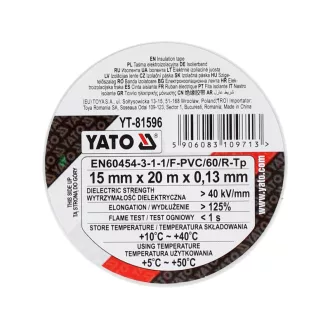 Bandă izolatoare YATO, 15 x 0,13 mm x 20 m, albă