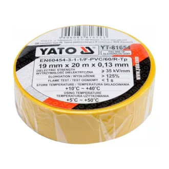 Bandă izolatoare YATO 19 x 0,13 mm x 20 m galben lămâie