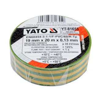 Bandă izolatoare YATO 19 x 0,13 mm x 20 m verde-galben