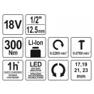 Driver cu impact YATO cu acumulator 1/2" 300 Nm 18 V Li-Ion (fără baterie + încărcător)