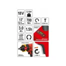 YATO Șurubelniță cu impact cu acumulator, 1/2", 700 Nm, fără perii de carbon, 18 V (1 x acumulator 3,0 Ah + încărcător)