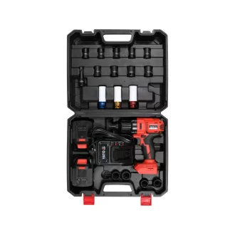   Set șofer cu impact YATO cu acumulator 21 piese 1/2" 700 Nm 18 V Li-Ion (2 x 3,0 Ah baterie și încărcător)