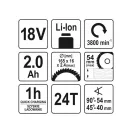 Ferăstrău circular fără fir YATO 165 mm 18 V Li-Ion (1 x 2,0 Ah baterie + încărcător)