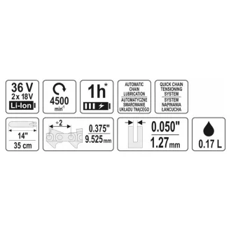   Motoferăstrău YATO fără fir 350 mm 2 x 18 V (fără baterie + încărcător)