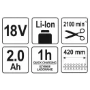 YATO Tăietoare de gard de înălțime cu acumulator 207-2740 mm 18 V Li-Ion (1 x acumulator 2,0 Ah + încărcător)