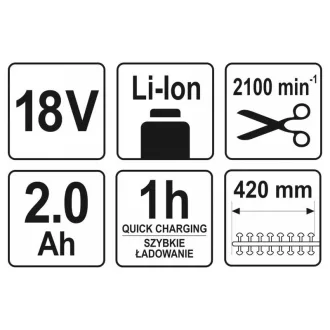   YATO Tăietoare de gard de înălțime cu acumulator 207-2740 mm 18 V Li-Ion (1 x acumulator 2,0 Ah + încărcător)