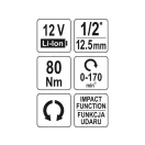 YATO Șofer cu impact de colț cu acumulator 1/2" 80 Nm fără perie de cărbune 12 V Li-Ion (fără baterie + încărcător)