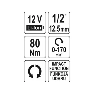   YATO Șofer cu impact de colț cu acumulator 1/2" 80 Nm fără perie de cărbune 12 V Li-Ion (fără baterie + încărcător)
