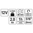 YATO Polizor fără fir 80 mm 12 V Li-Ion (1 x 2,0 Ah baterie + încărcător)