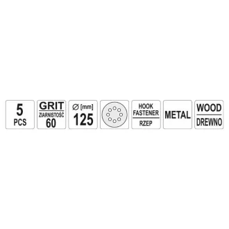   YATO Disc abraziv cu bandă de fixare 125 mm / P60 cu 8 găuri (5 buc)