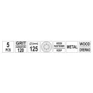YATO Disc abraziv cu prindere velcro 125 mm / P120 8 găuri (5 bucăti)