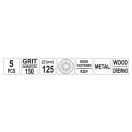 YATO Disc abraziv cu prindere velcro 125 mm / P150 cu 8 găuri (set de 5 bucăți)