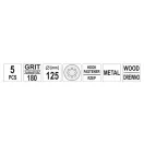 YATO Disc abraziv cu prindere velcro 125 mm / P180 cu 8 găuri (5 buc)