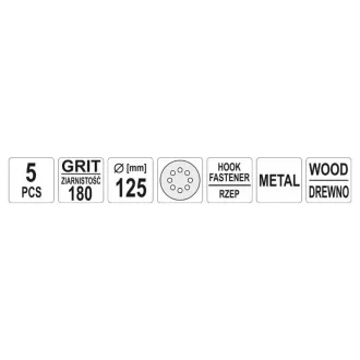   YATO Disc abraziv cu prindere velcro 125 mm / P180 cu 8 găuri (5 buc)