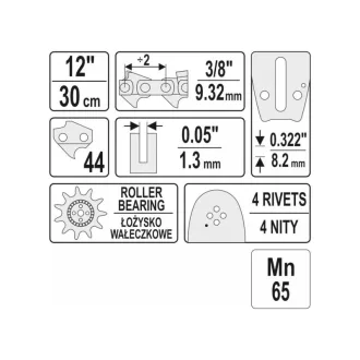 YATO Ghid de lanț pentru drujbă 12" 3/8" 1,3 mm