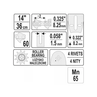  YATO Ghidaj de lanț pentru drujbă 14" 0,325" 1,5 mm