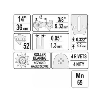 YATO Ghidaj pentru drujba 14" 3/8" 1,3 mm