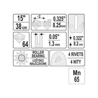   YATO Ghidaj pentru lanț de drujbă 15" 0,325" 1,3 mm