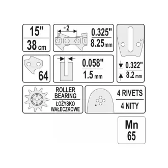  YATO Ghidaj de lanț pentru motofierăstrău 15" 0,325" 1,5 mm